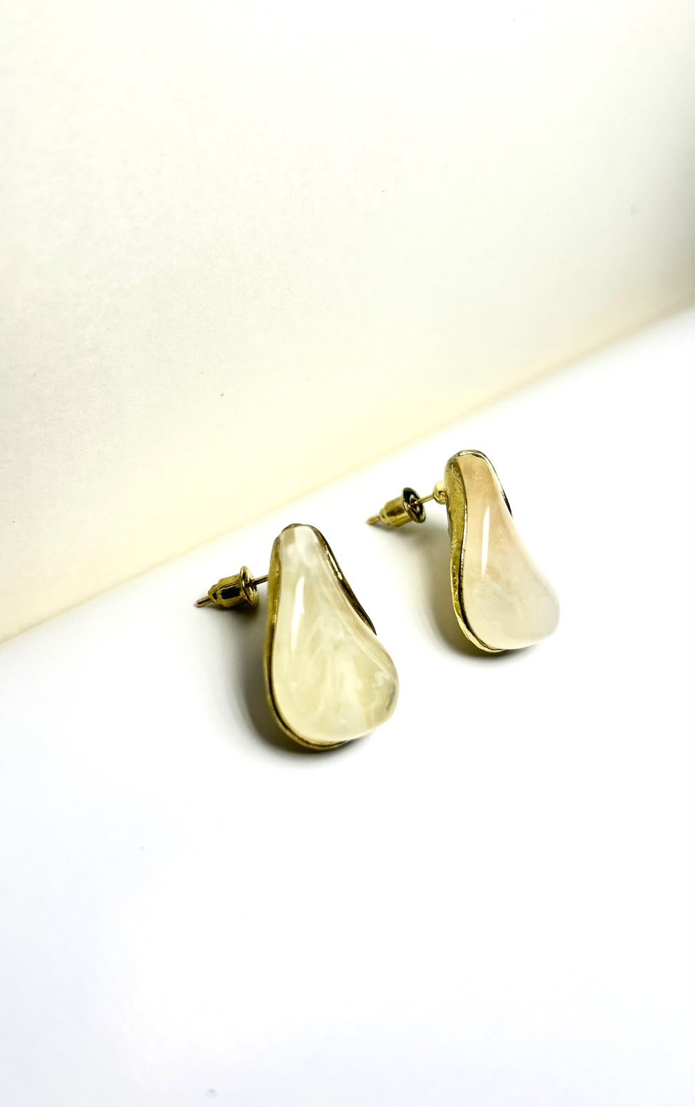 Ivory Marble Resin Teardrop Stud Earrings